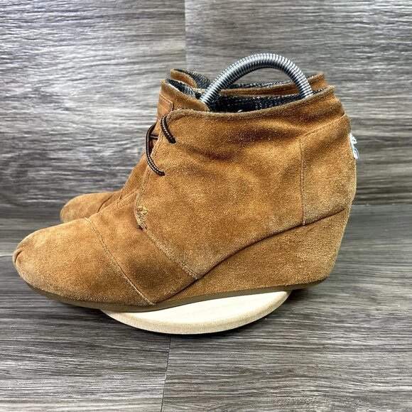 Toms Brown Suede Lace Up‎ Wedge Booties Women's Shoes Size 11 - Picture 3 of 9
